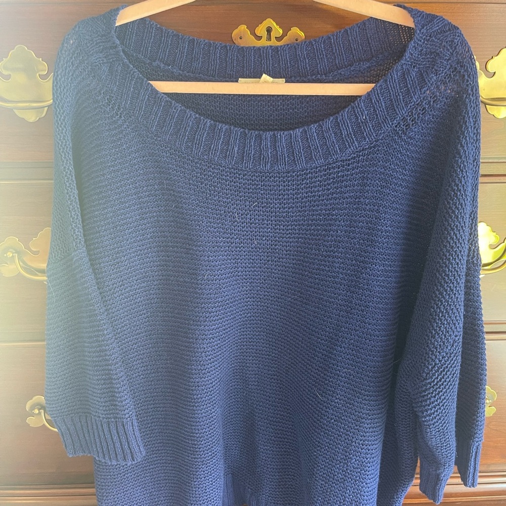 Eileen Fisher Blue Crew Neck Sweater with Ribbed Texture